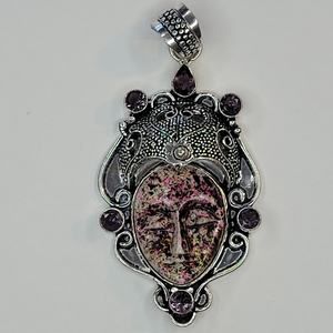Sterling Silver Pendant with Multicolor Stone Face and Amethyst Accents